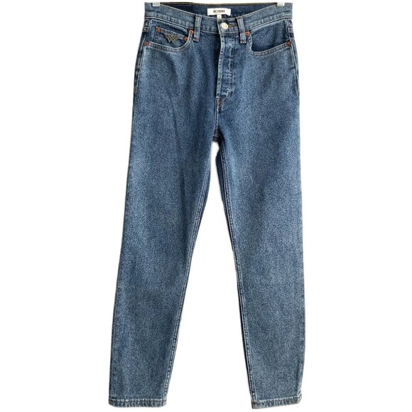 Re/done Women Size 26 Blue WW84 High Rise Ankle Crop Button Fly Jeans Pants - Picture 1 of 16